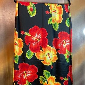 Shark Envy scarf or wrap. Black with yellow and orange hibiscus NWT  44 x 70 130
